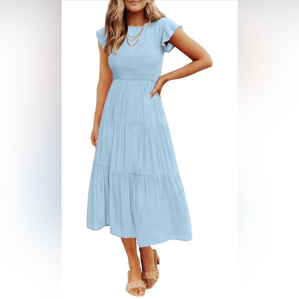 Light Blue Smocked Tiered Maxi Dress